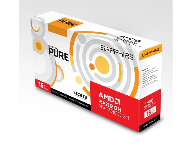 Sapphire Pure Radeon RX 7800 XT 16GB - Grafikkort - Radeon RX 7800 XT - 16 GB GDDR6 - PCIe 4.0 x16 - 2 x DisplayPort, 2 x HDMI