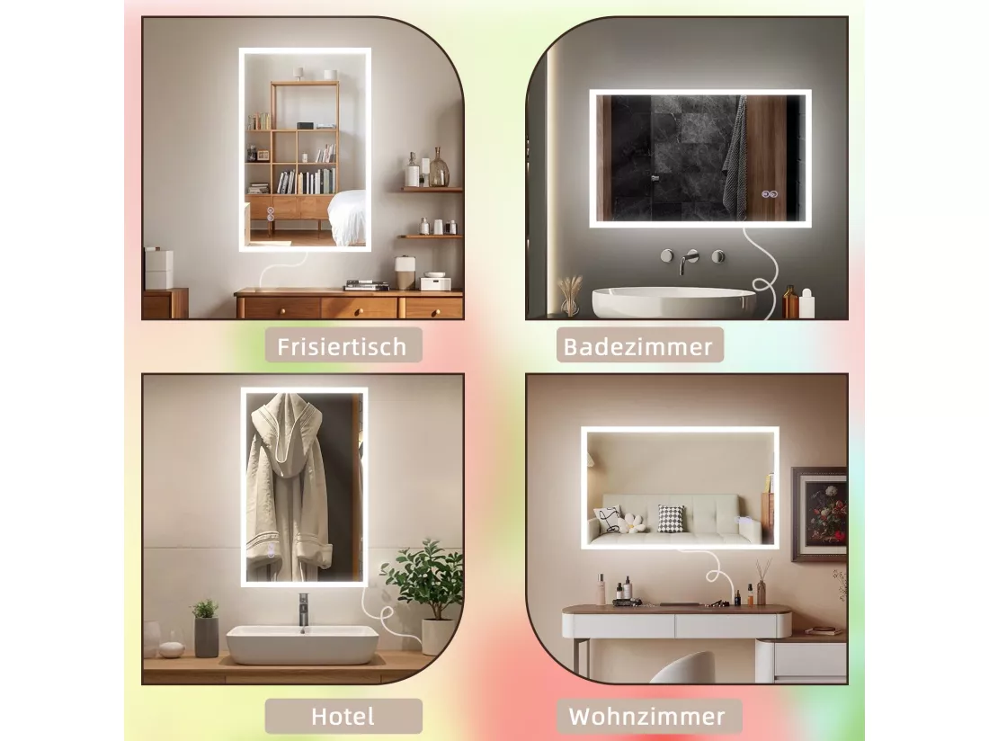 NETTLIFE Miroir avec lumière 100x60cm Miroir mural LED Verre antidéflagrant Miroir de salle de bain avec miroir tactile