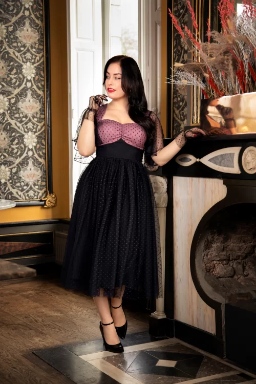 Topvintage Boutique Collection Topvintage exclusive ~ Holly swing jurk in roze en zwart