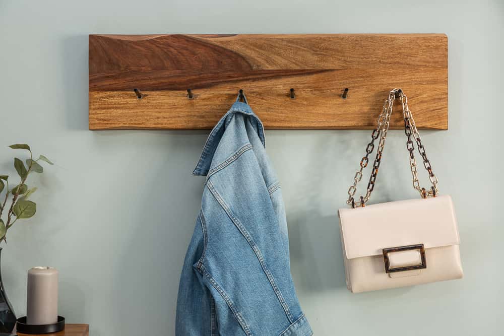 Massivholz Wandgarderobe MAMMUT 80cm braun Sheesham stone finish 6 Kleiderhaken