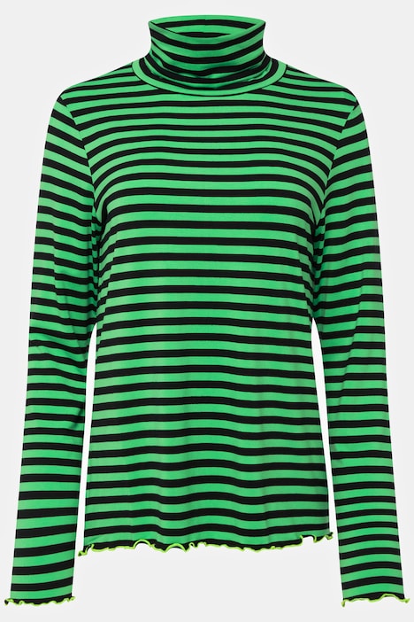 T-Shirt, Ringel, Stehkragen, Langarm, Neon-Ziernähte