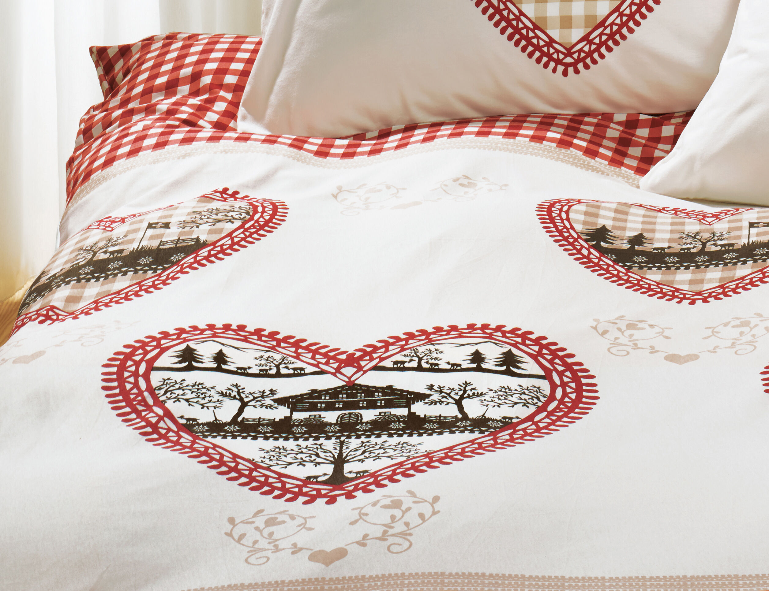 Bettwäsche mit Herzen rot-weiss kariert