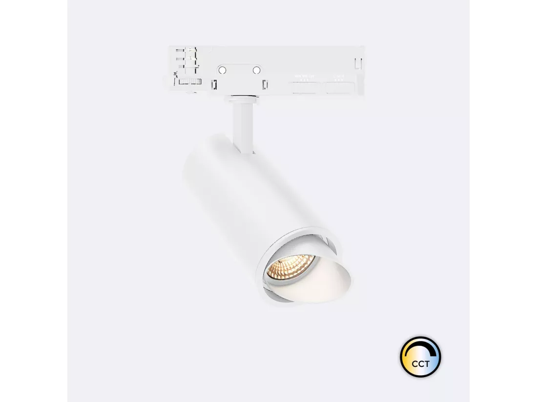 Spot LED Fasano Cylindre Biseau 20W CCT pour Rail Triphasé Dimmable Blanc (2700K - 3200K - 4000K) Sélectionnable