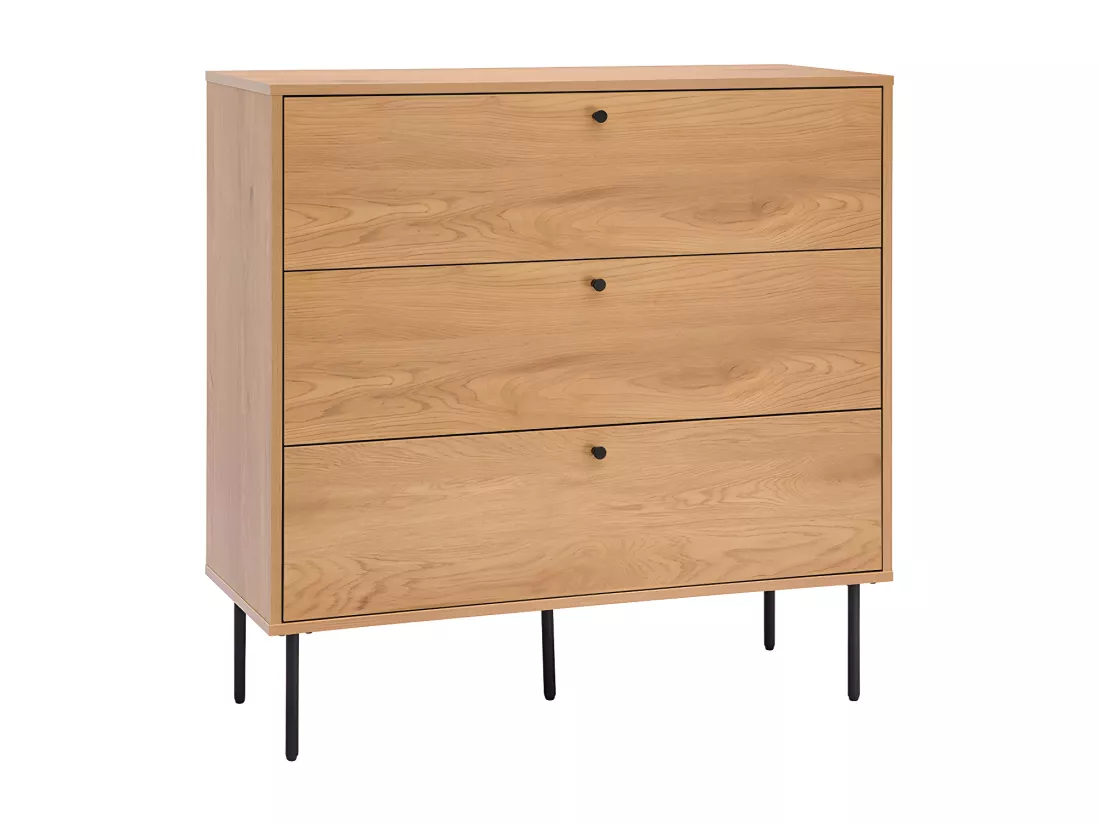 Commode finition bois clair chêne et pieds métal noir 3 tiroirs L100 cm PERNELLE