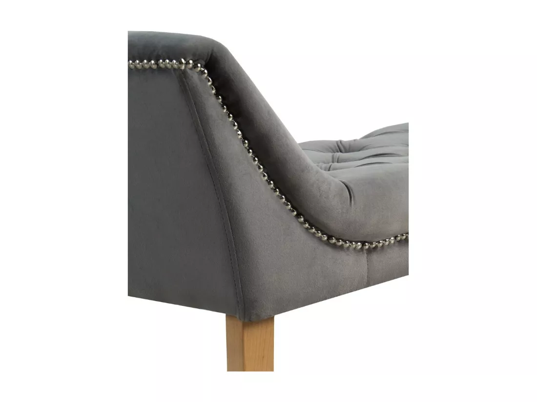Tabouret tapissé en tissu velours gris et pieds en bois