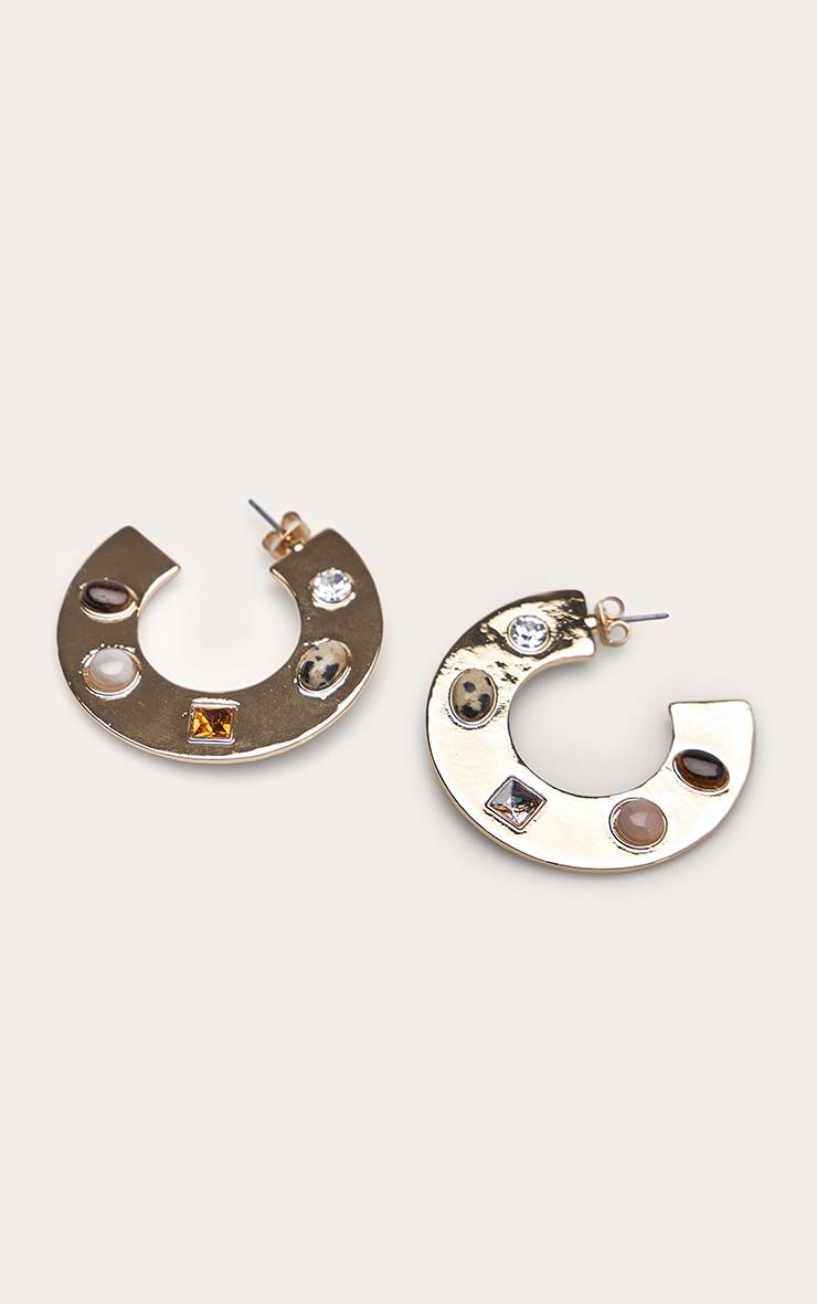 Doré Boucles D'oreilles Créoles Volumineuses Multi-pierres