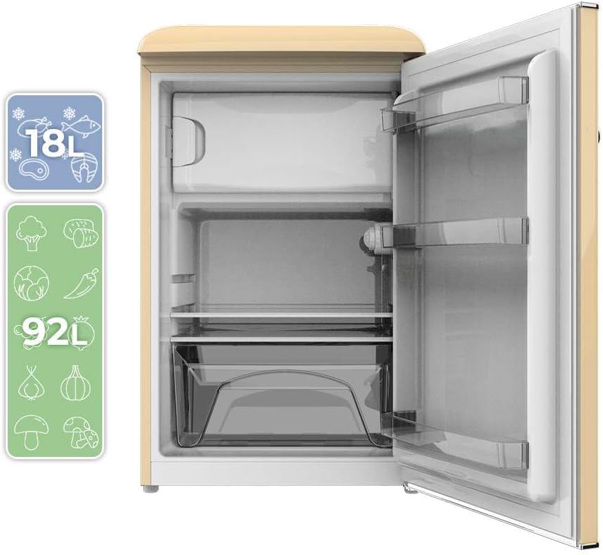 Cecotec Mini Frigo Bolero CoolMarket TT Origin 45 Rouge. Réfrigérateur de Table Rétro 45L, 55 cm de Haut, 44,7 cm de Large, Classe Énergétique E, Bac à Glaçons et Poignée Chromée, Rouge