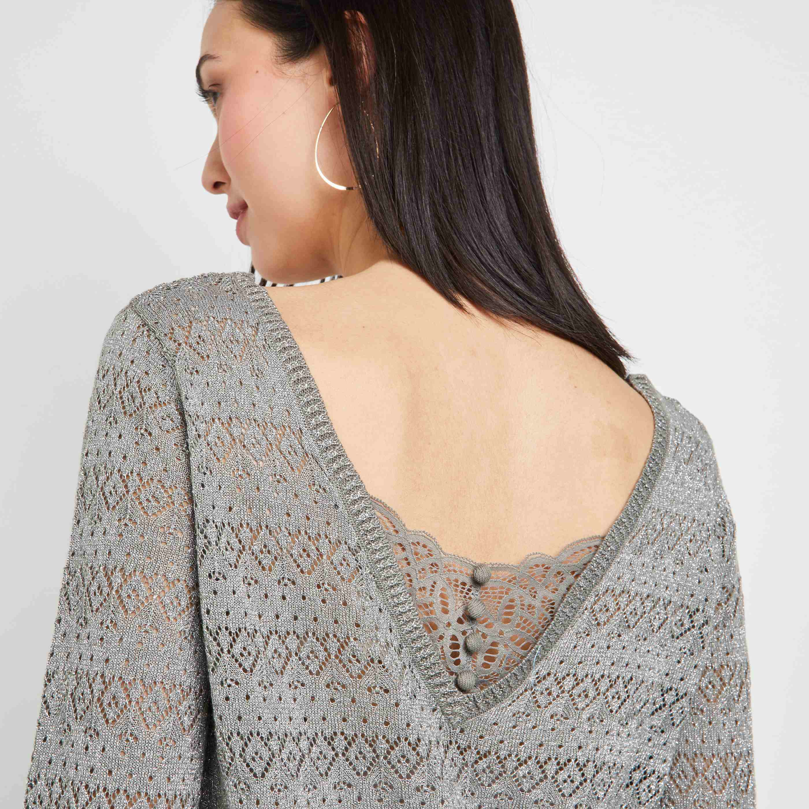 Pull ajouré femme - KAKI