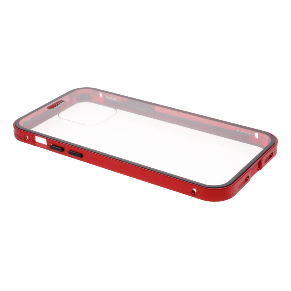 iPhone 12 / iPhone 12 Pro Magnetische Alu Schutzhülle mit Panzer Glas Backcover   Displayschutz (Magnet-Technologie) - Rot