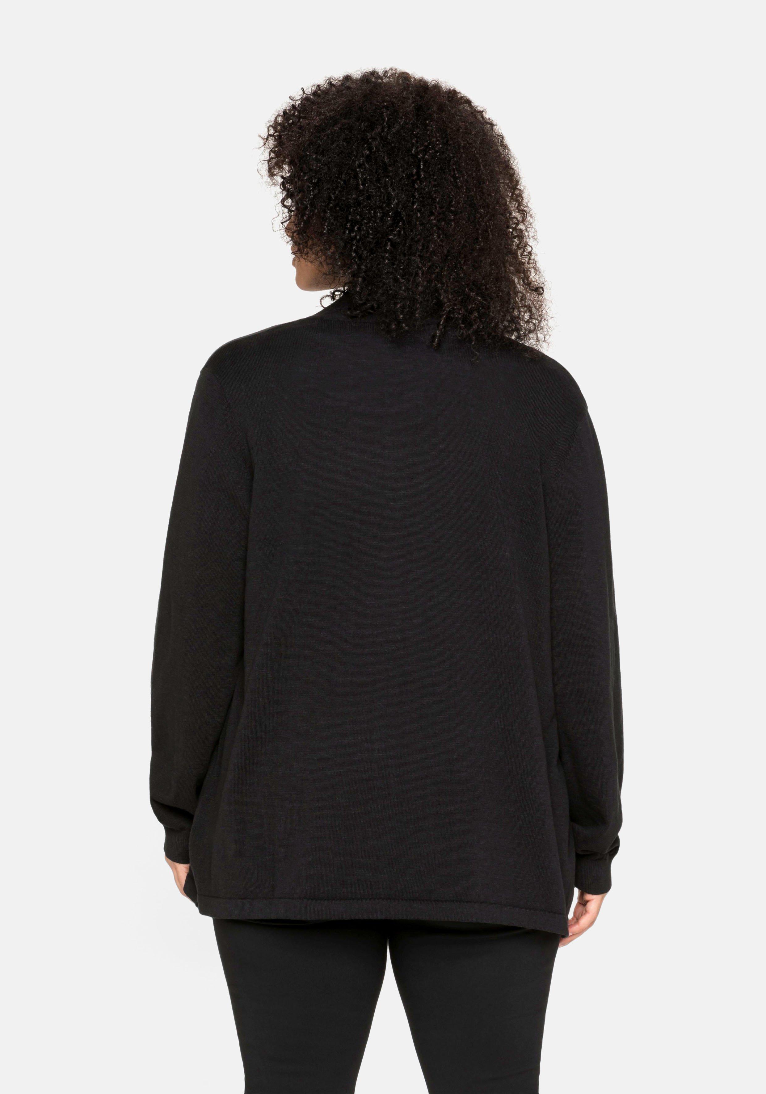 Strickjacke mit schmalem Schalkragen, offene Form
