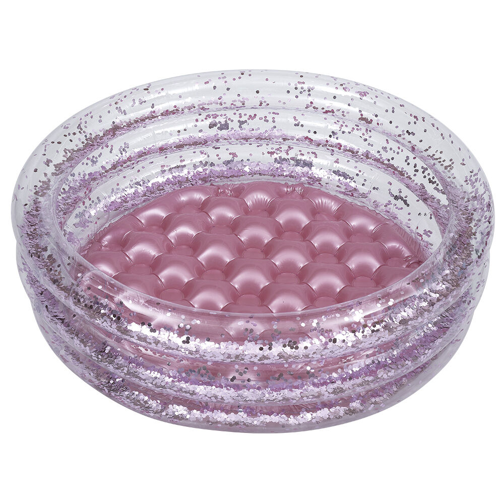 Piscinette 3 boudins transparent intérieur paillette rose