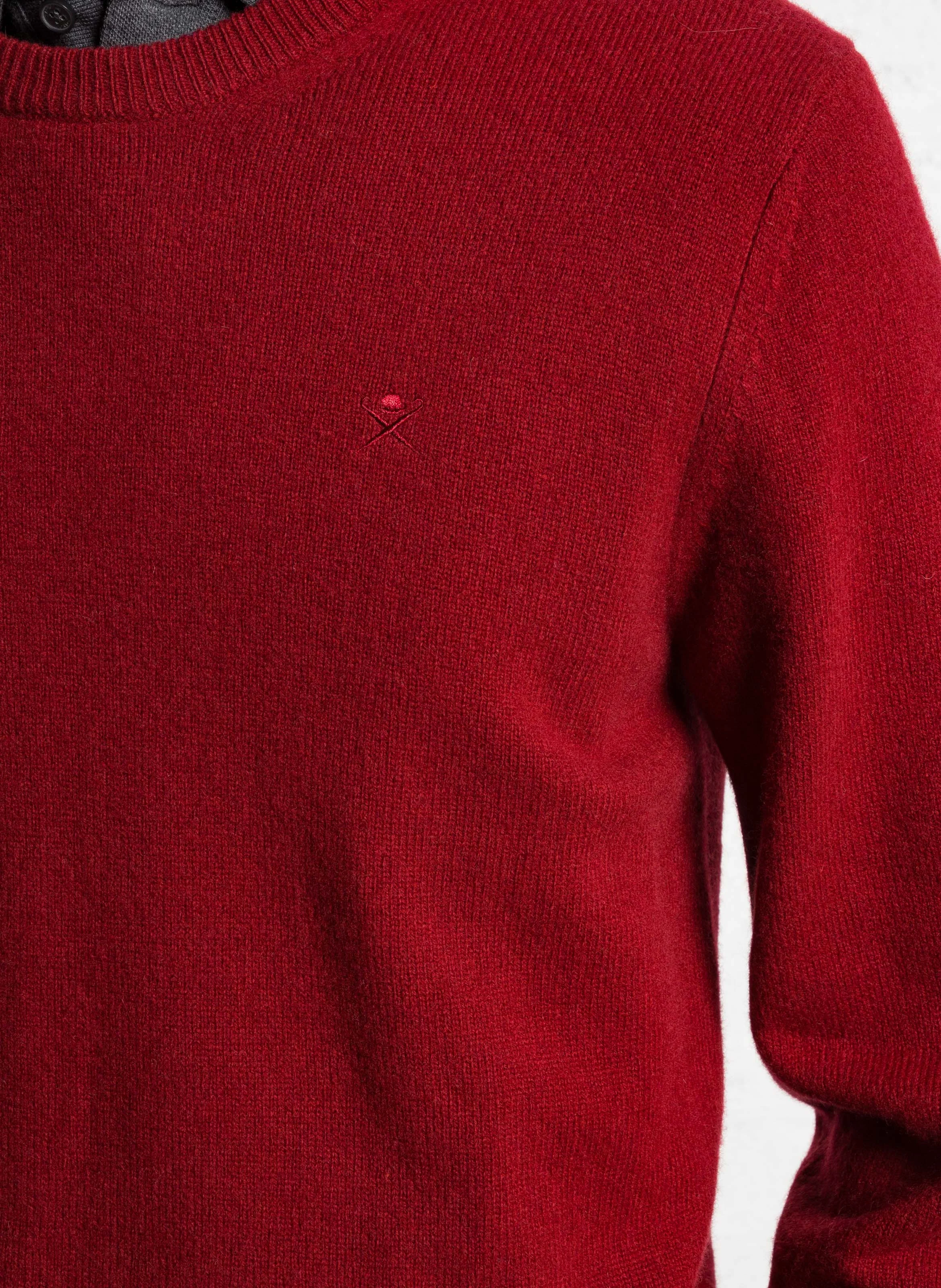 Pull regular-fit col rond brodé en laine | Rouge
