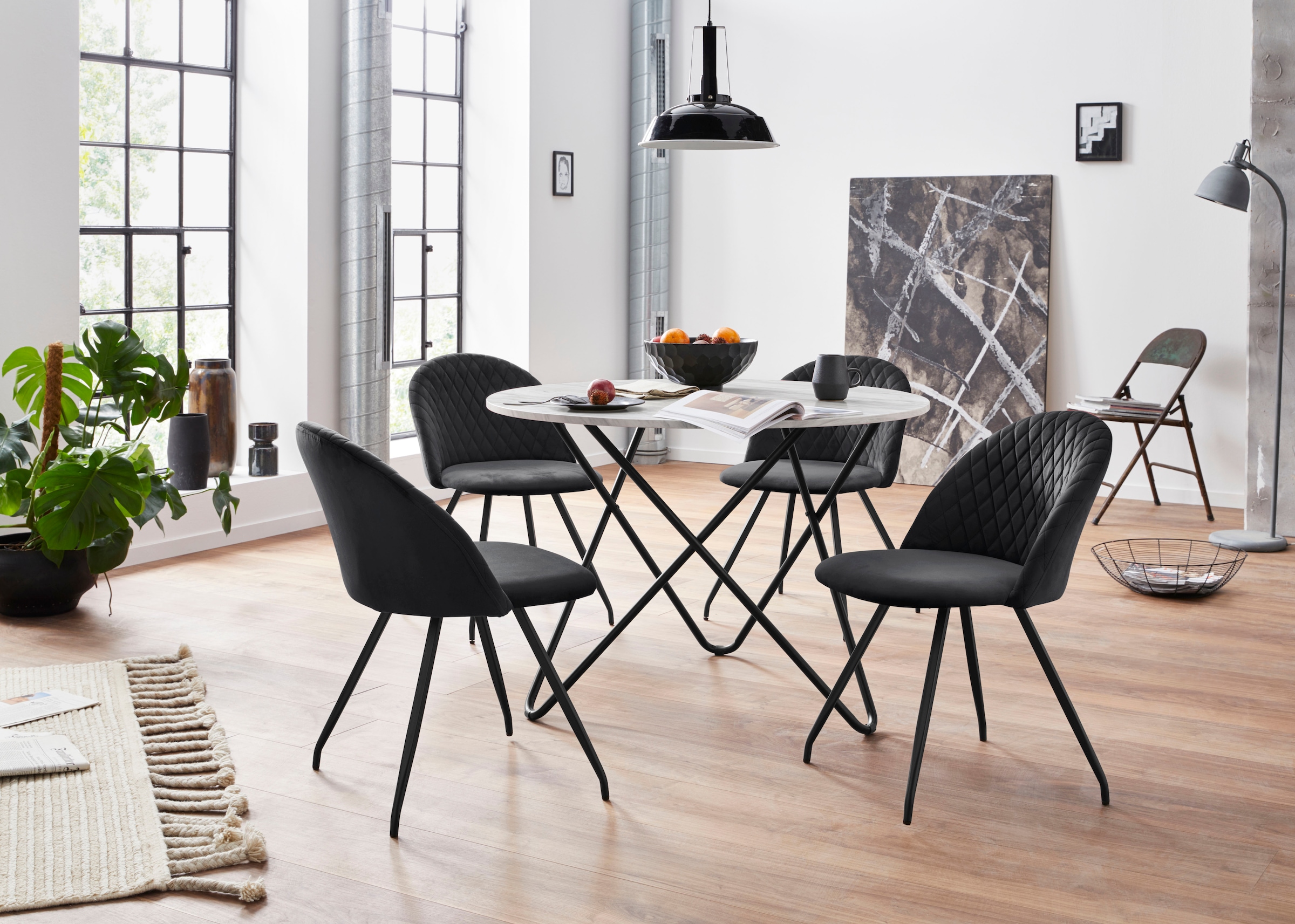 INOSIGN Essgruppe »Emmajonas« Set, 5 Stk. tlg. moderner runder Tisch in Marmoroptik
