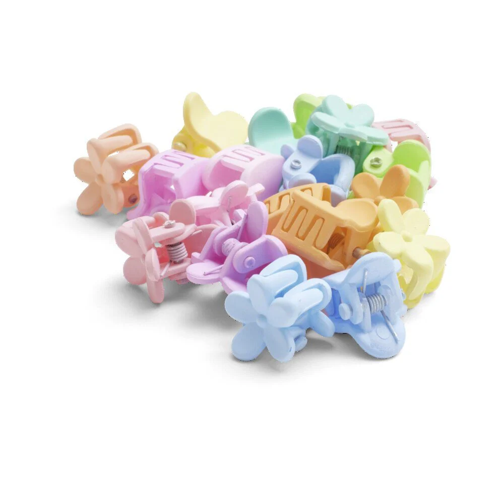 Barrette à clip 20 pièces forme coeur et fleur multicolore pastel dans boîte