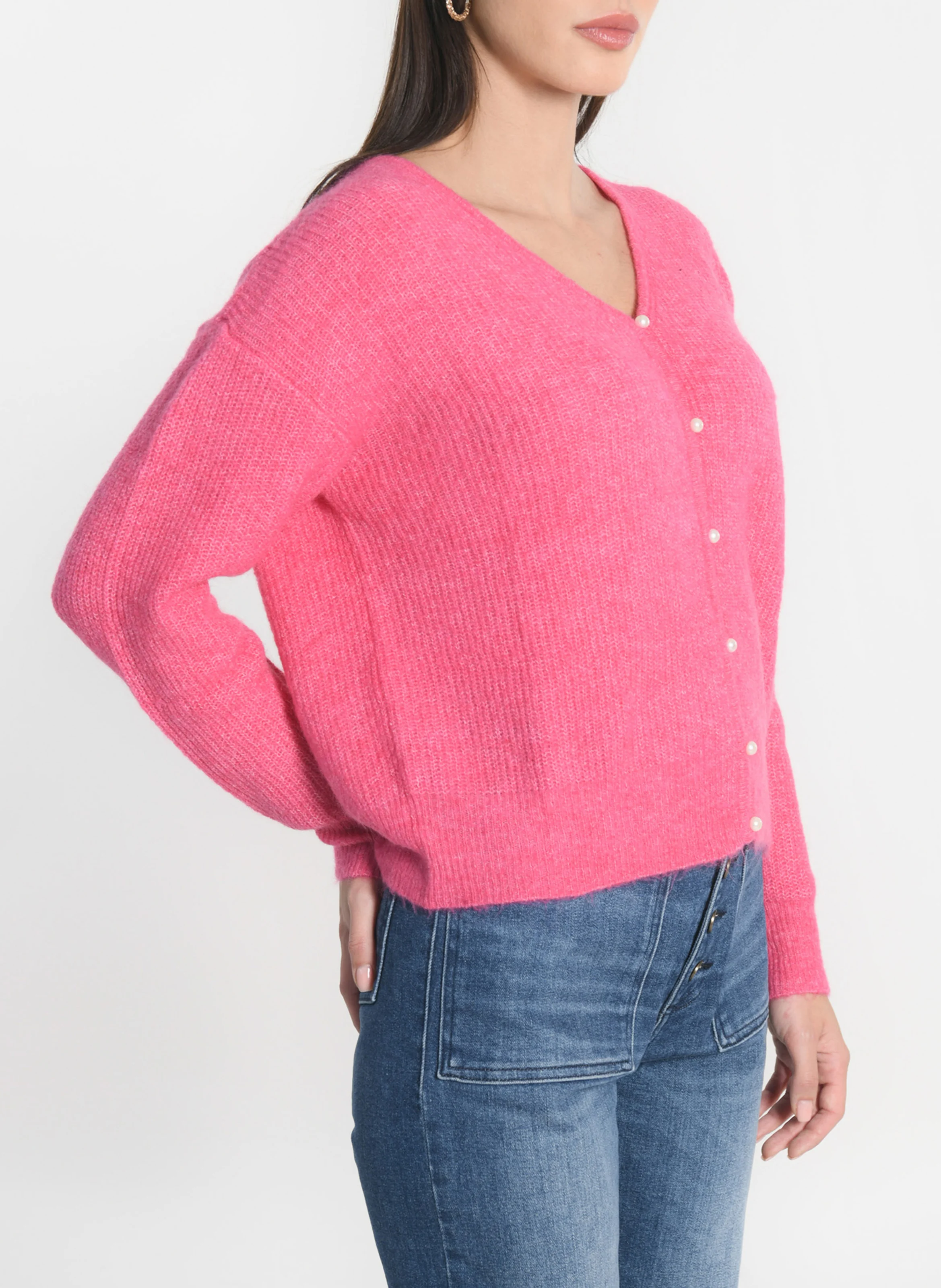 SOLANGE - Gilet court en maille| Rose