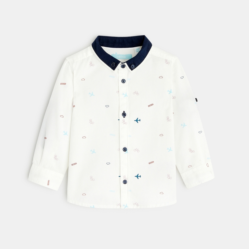 Chemise imprimée avions et vélos blanche bébé garçon