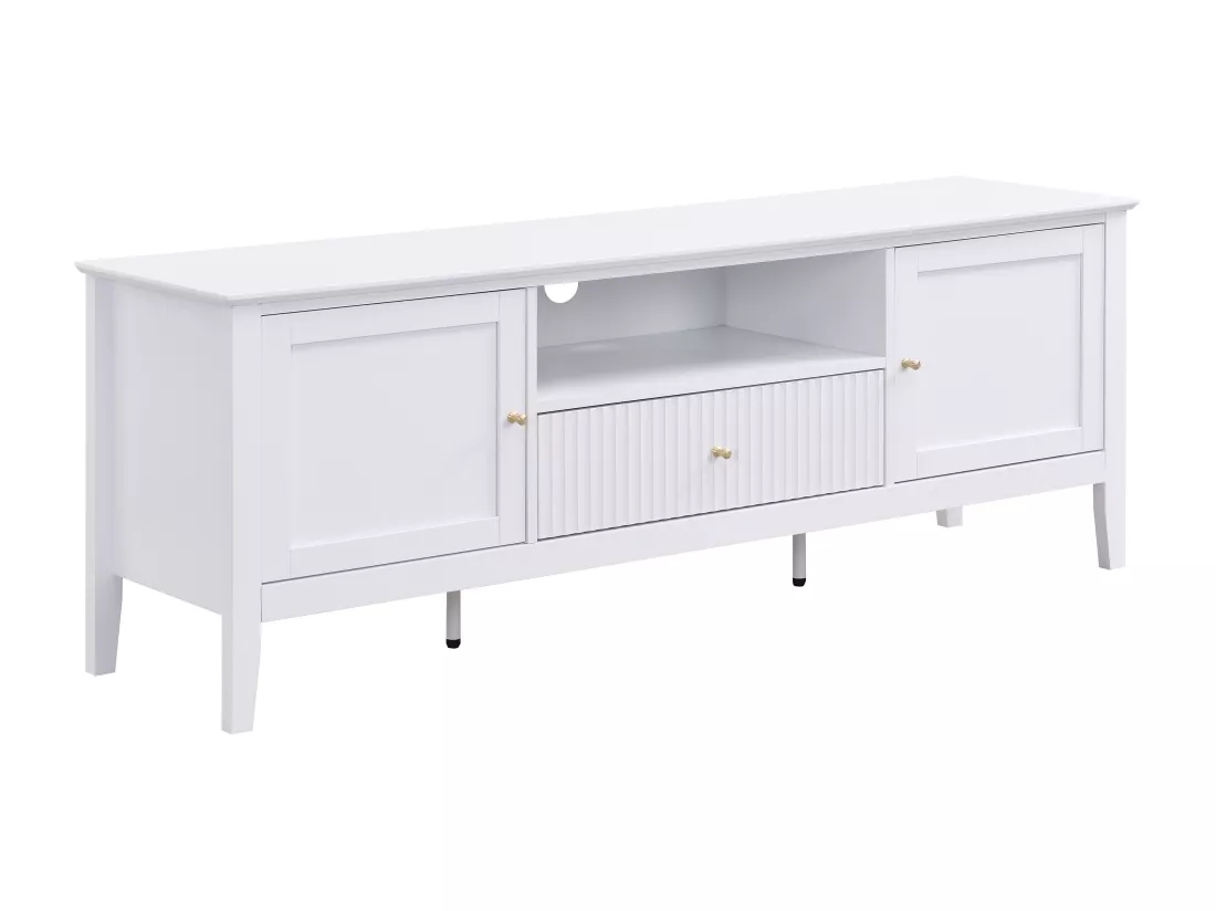 Meuble TV avec 2 portes, 1 tiroir et 1 niche en MDF - Blanc - NARIVA