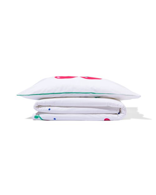 housse de couette coton doux enfant 120x150 cerises blanc
