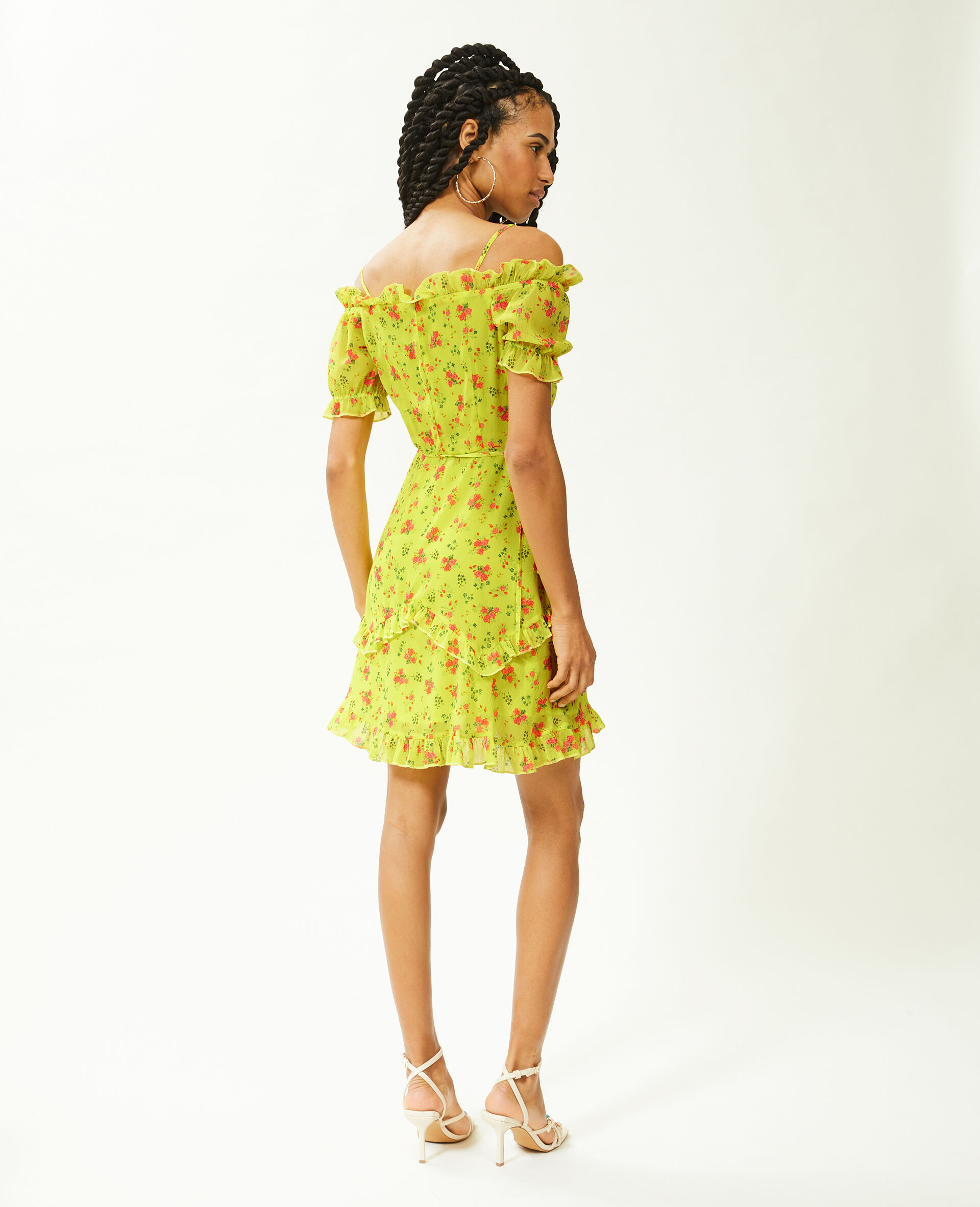 Robe courte avec volants - Jaune