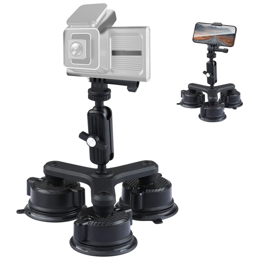 Auto KFZ Kamera Dreifach Saugnapfhalterung   Stativ Adapter für Smartphone / DSLR Kamera / GoPro / Insta360 mit 1/4