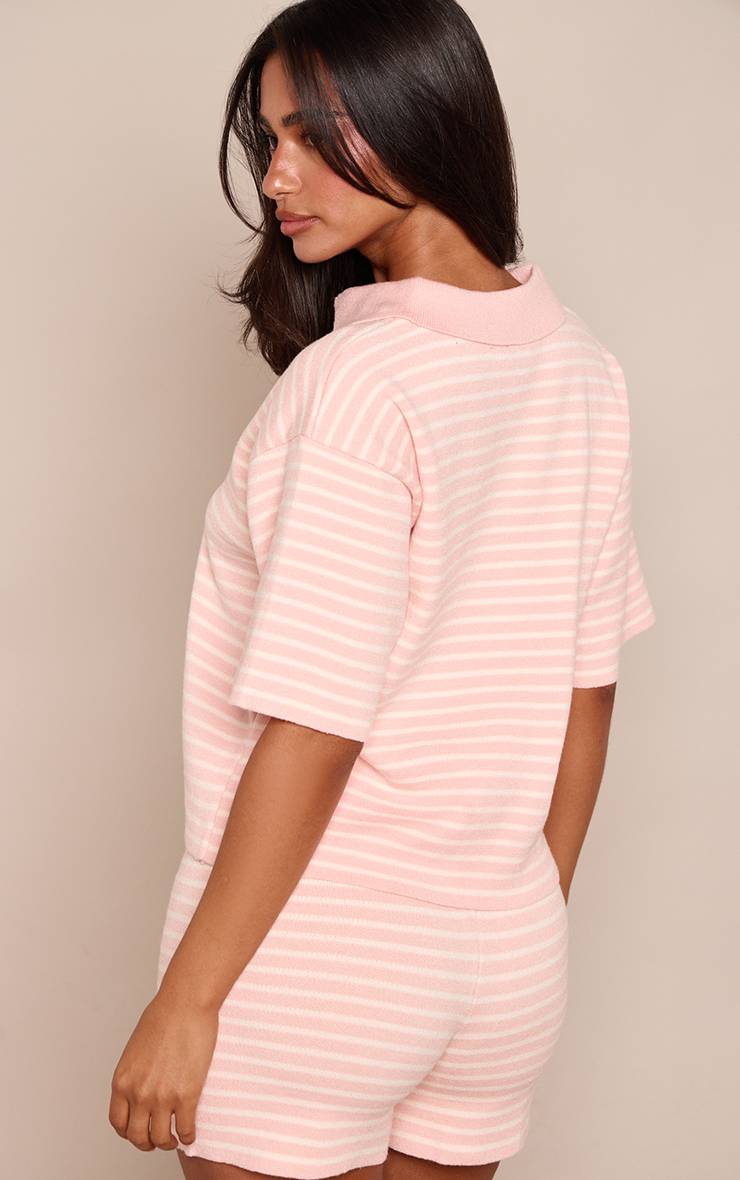 Rose Bébé Haut Oversize À Col Et Rayures En Maille Petite