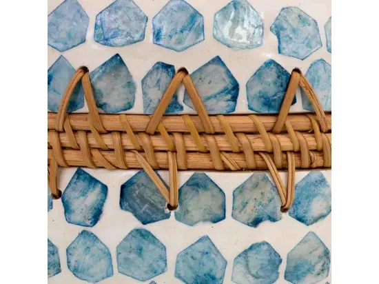 Vase en bois, capiz et rotin bleu D25x59h cm
