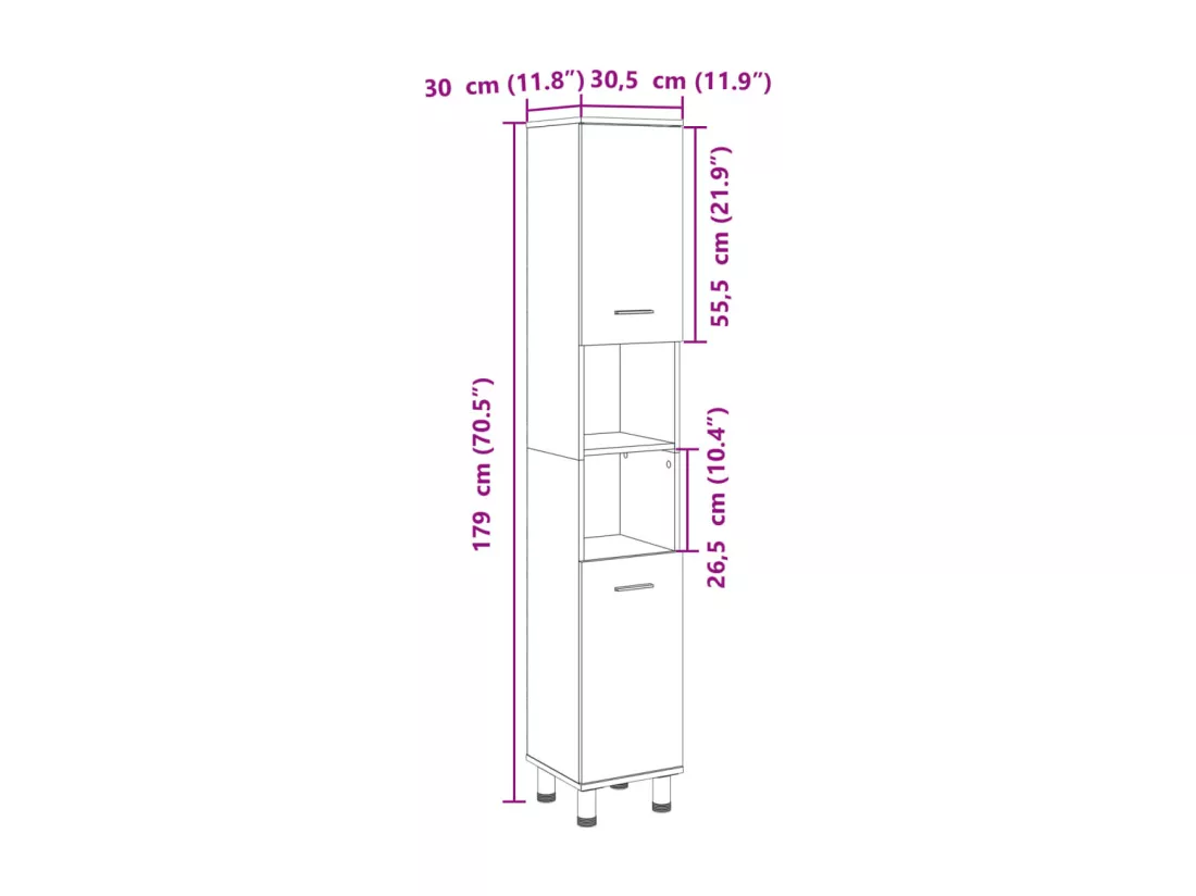 Armoire de salle de bain chêne sonoma 30,5x30x179 cm