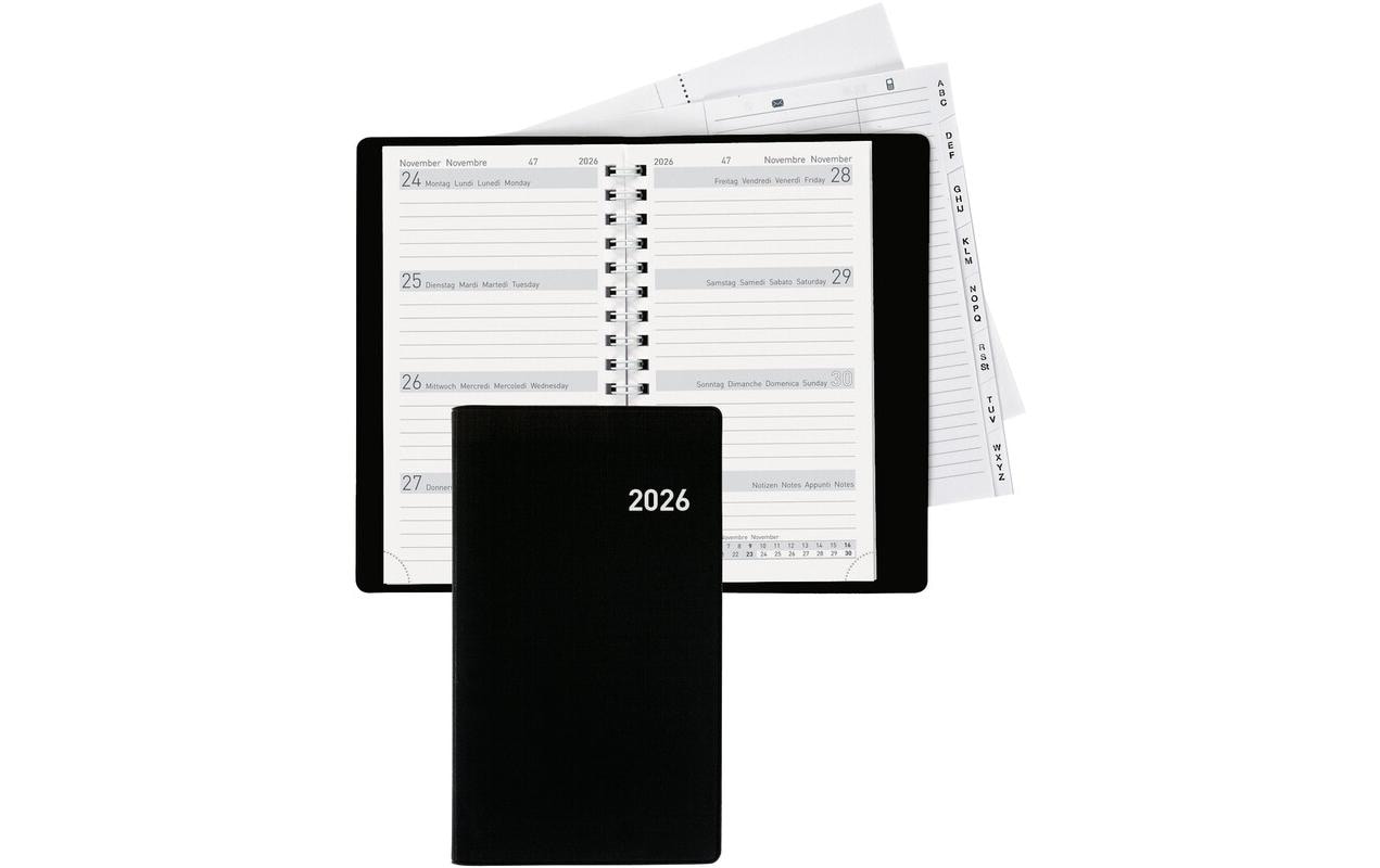 Tagesagenda Bruxelles Wire-O Schwarz, 8.5 x 15.3 cmGeschäftsagenda