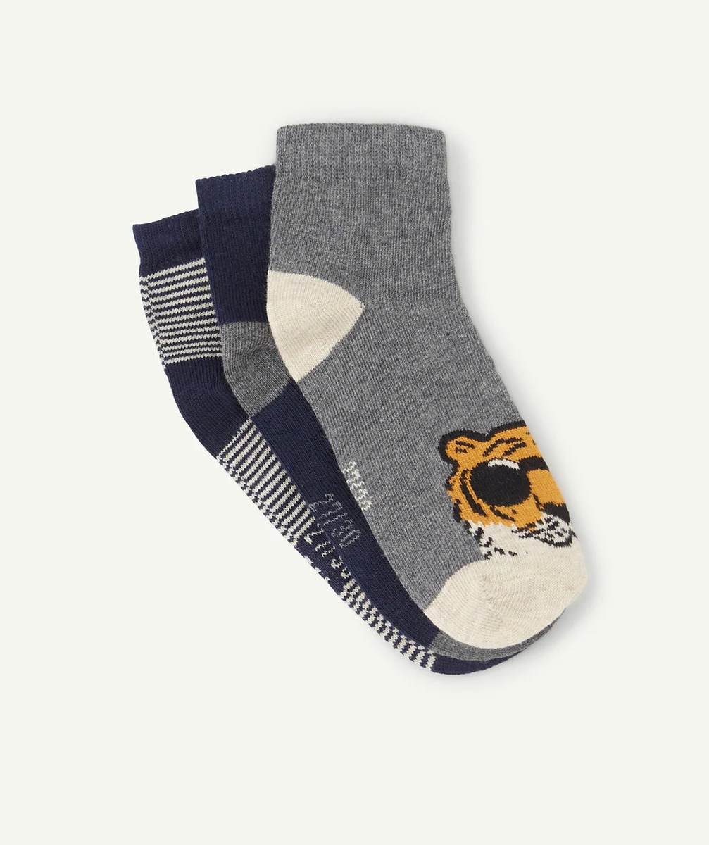 LOT DE 3 PAIRES DE CHAUSSETTES RAYÉES ET AVEC ANIMAUX GARÇON