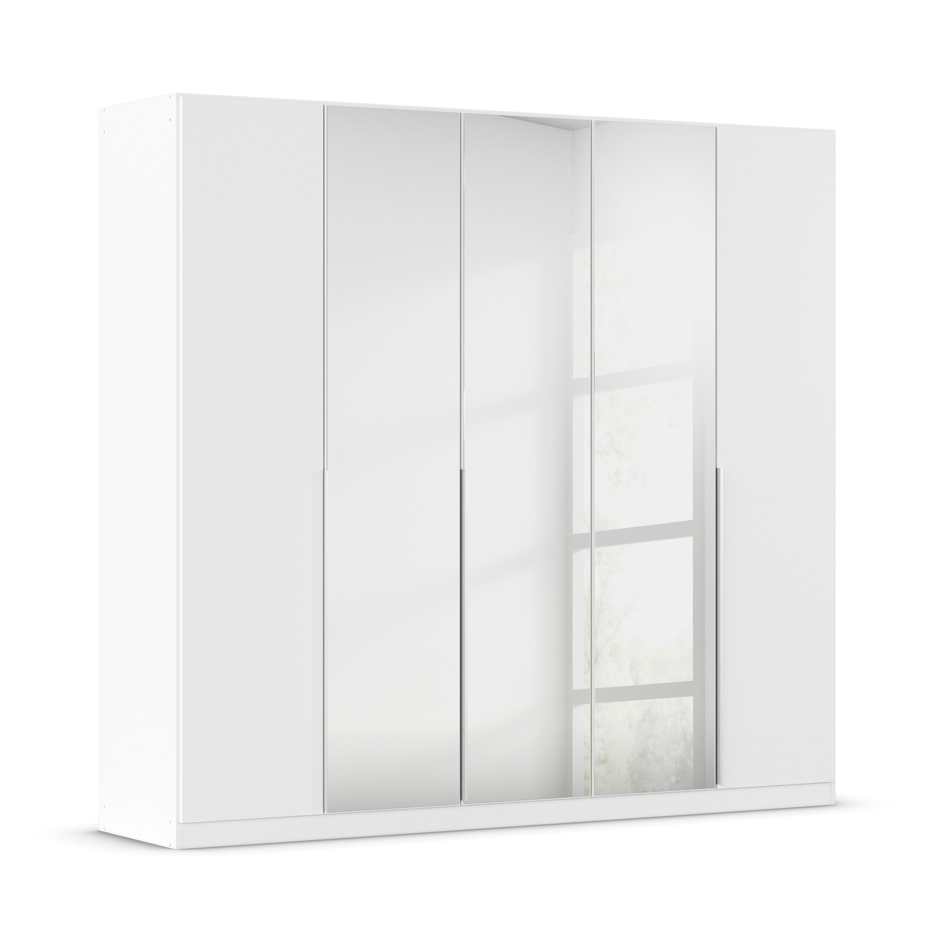 Drehtürenschrank - alpinweiß - Kristallglasspiegel - 5-türig - 226x210 cm