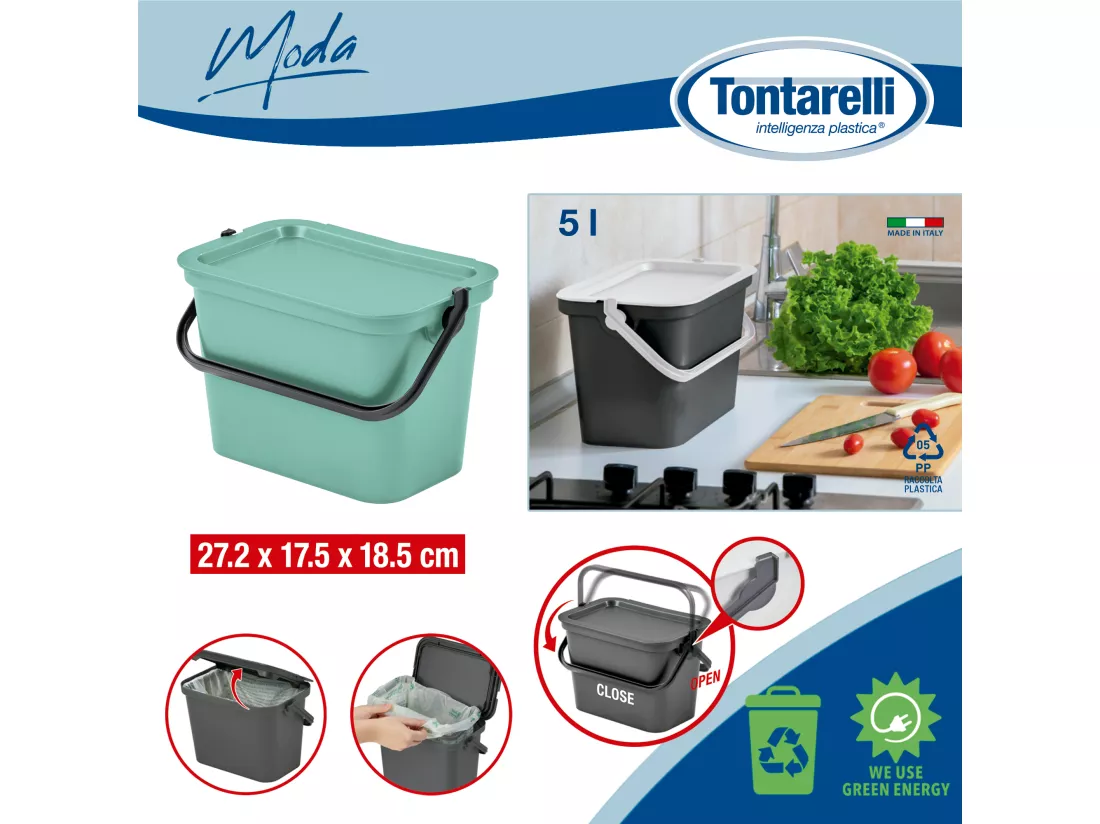 Set de 4 corbeilles à papier 5L/10L/25L/40L sauge avec poignée 37,8x28,5x60,6