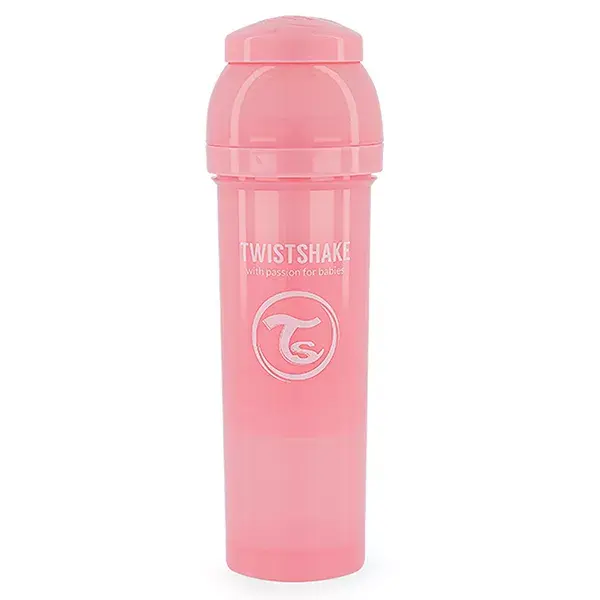 Mamadeira anticólica Twistshake rosa pastel +4 meses 330ml