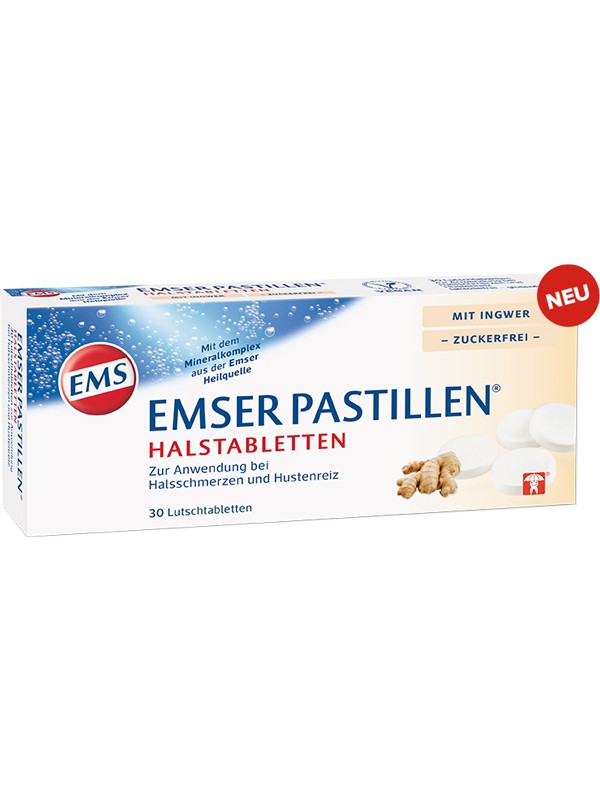 EMSER Pastillen zuckerfrei mit Ingwer Blist 30 Stk<br>30 Stück, Blister, Lutschtablette, zuckerfrei mit Ingwer