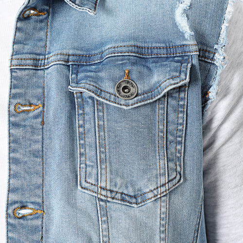 Veste Jean A Capuche 1519 Bleu Denim Gris Clair