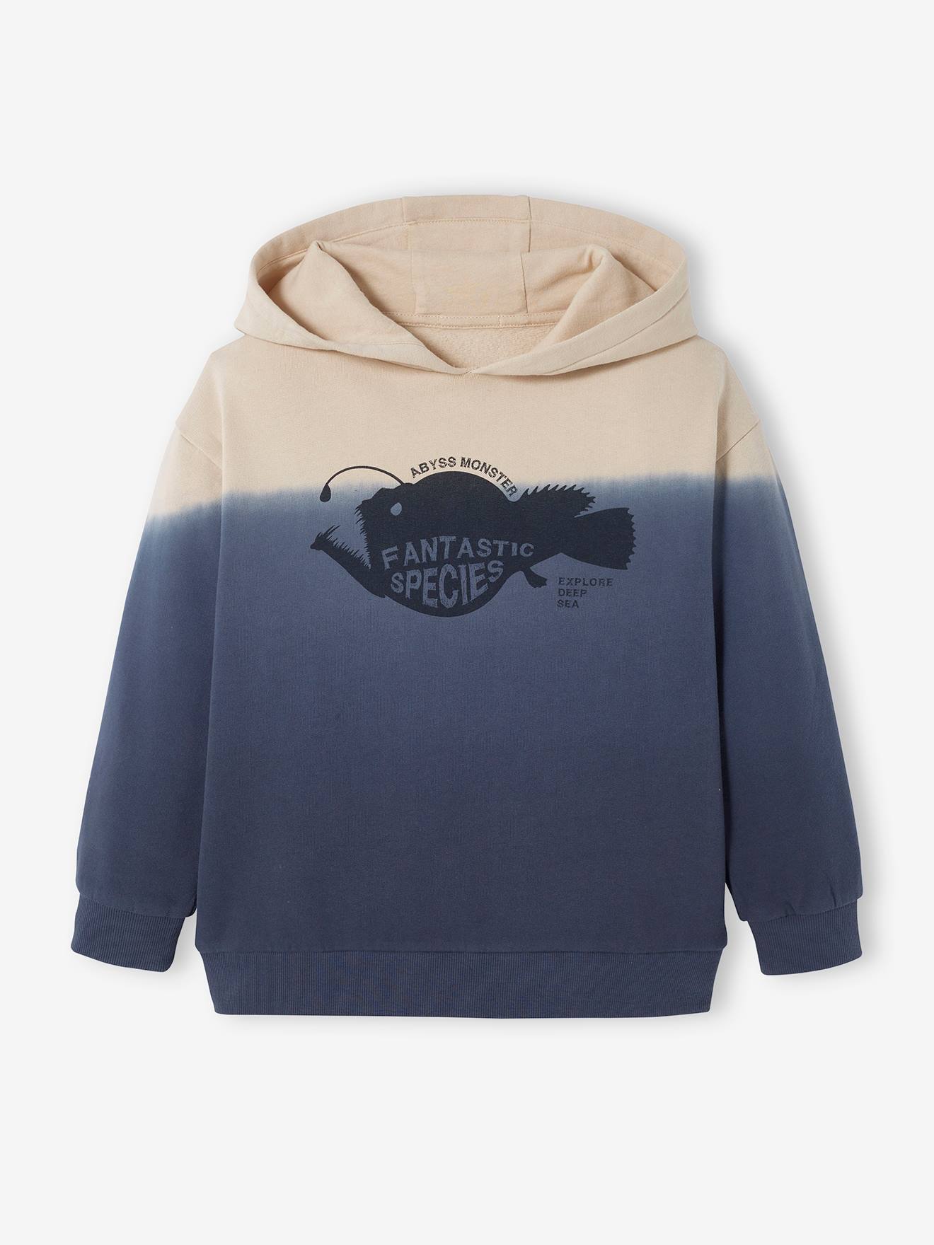 Moletom com efeito degradê e estampa de peixes, para meninos, amarelo claro liso com detalhes.