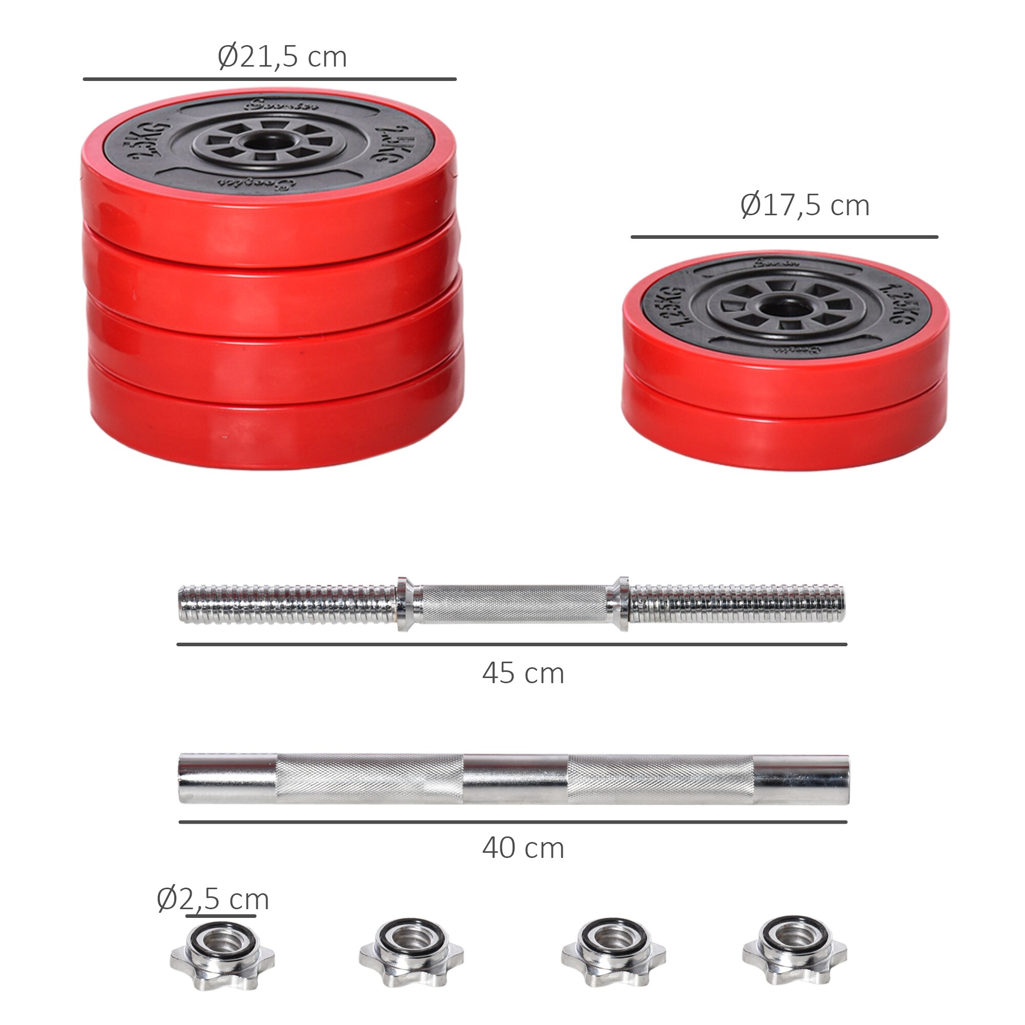 HOMCOM Hantel-Set 2-in-1 Verstellbare Hantel Rot 21,5 x 21,5 x 3,8 cm (BxTxH)