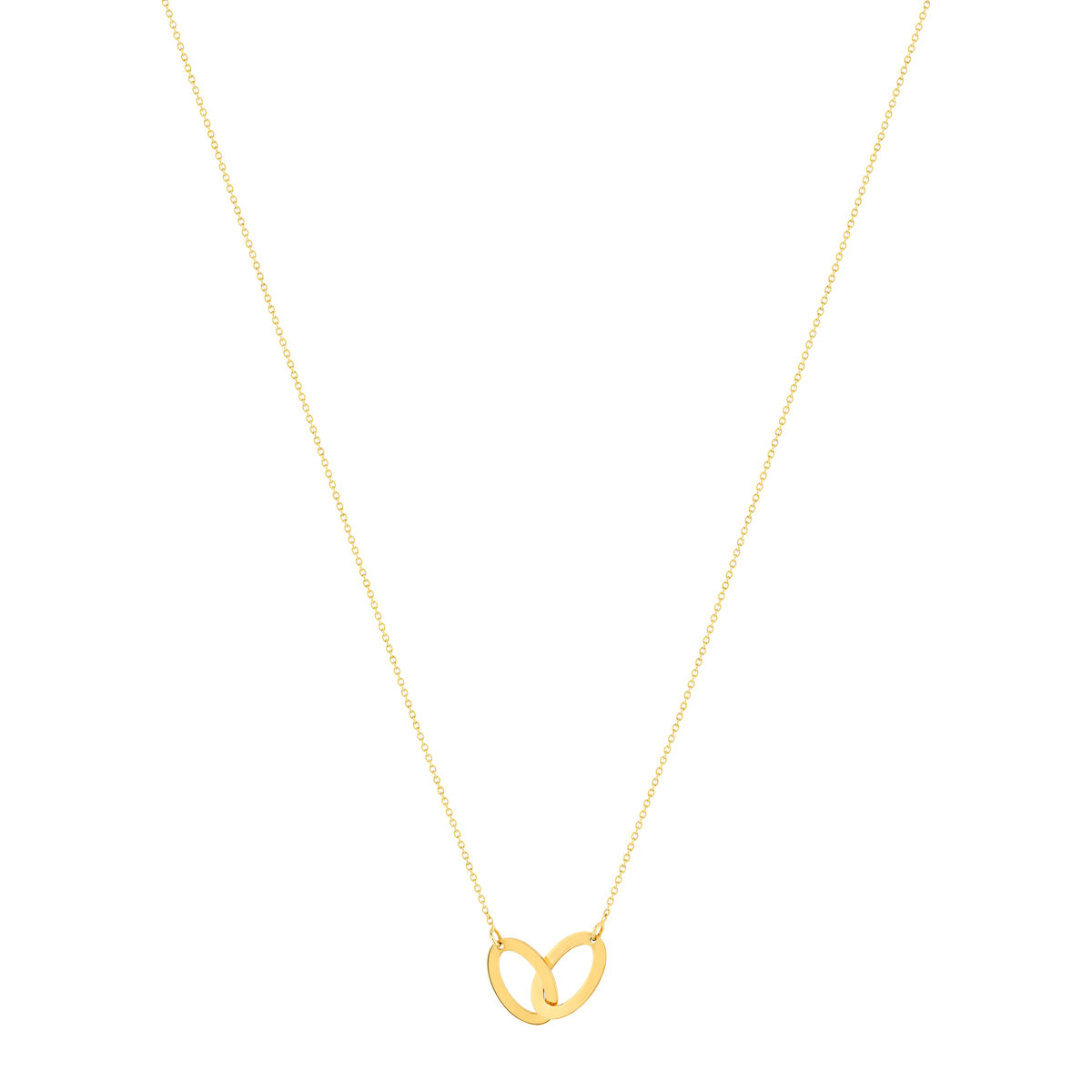 Collier or jaune 750 42 cm motif 2 anneaux entrelacés