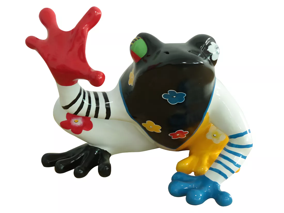 Statue grenouille assise peintures multicolore H32 cm - SAPO CRAZY