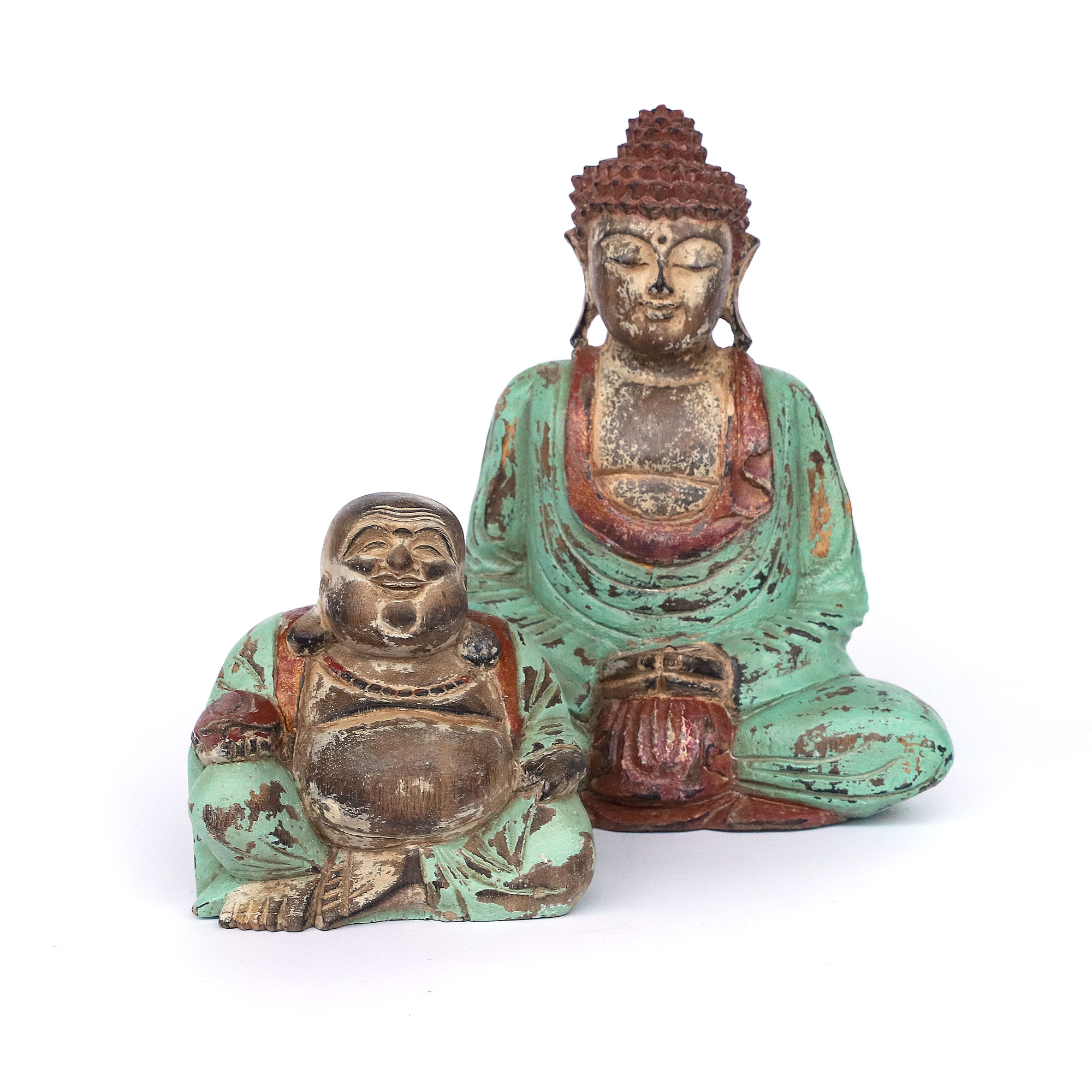 Holzfigur 'Happy Buddha', türkis, B 17 cm, H 17 cm, L 11 cm von fischer's lagerhaus