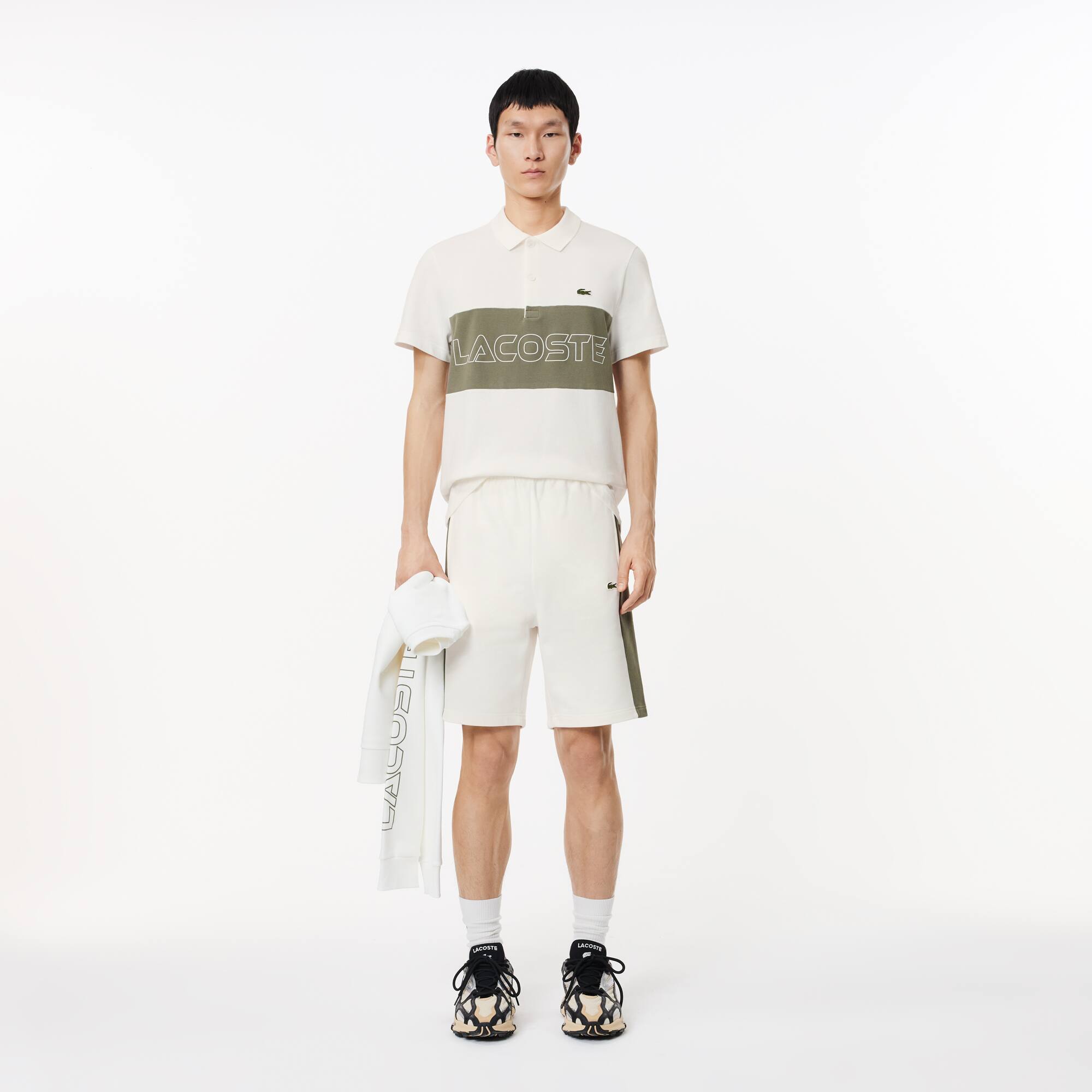 Jogger Shorts aus ungerautem Fleece mit Colourblock Bermudas - Weiss - Lacoste - Herren