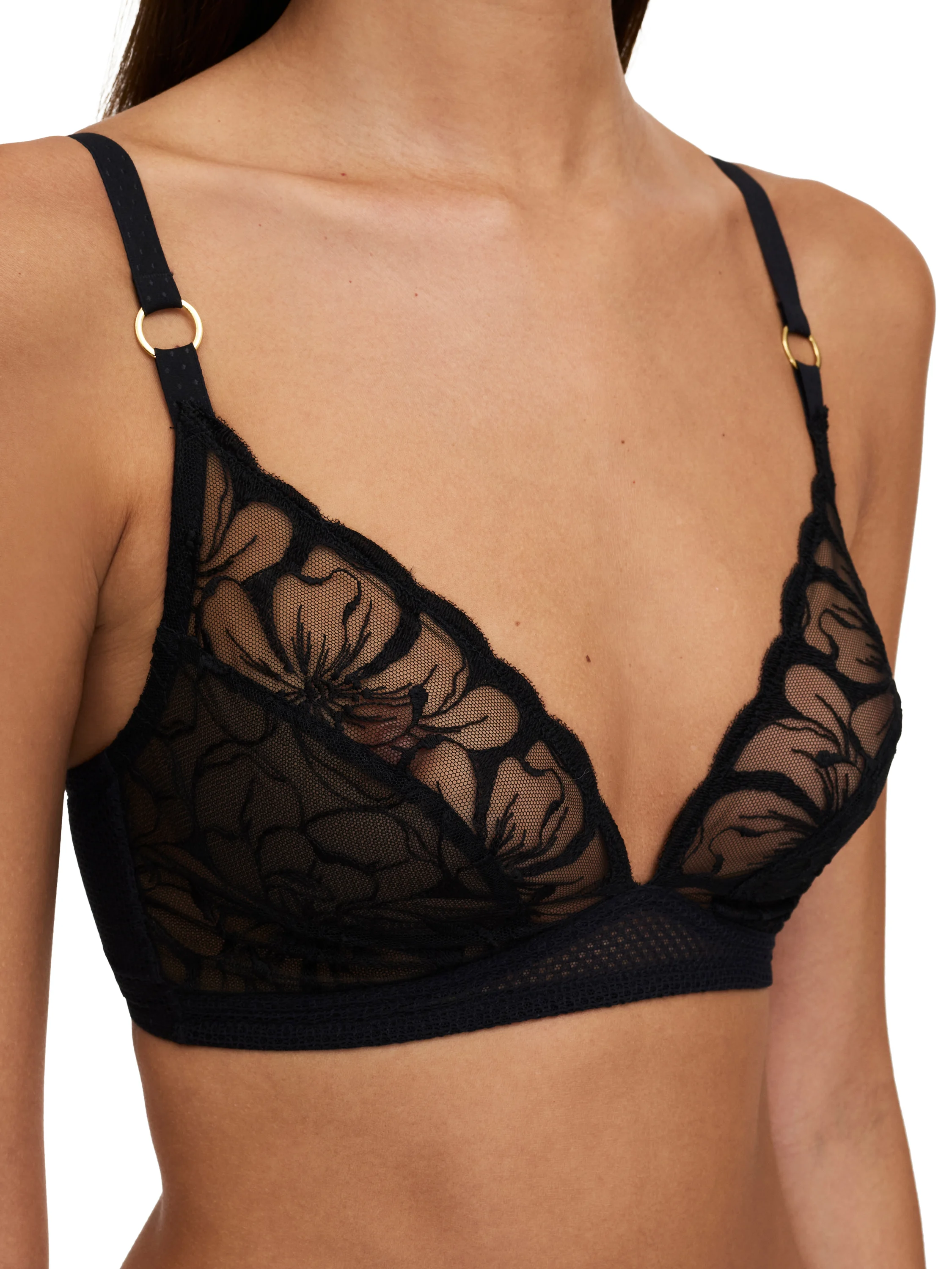 FLEURS - Soutien-gorge sans armature triangle broderie florale | Noir