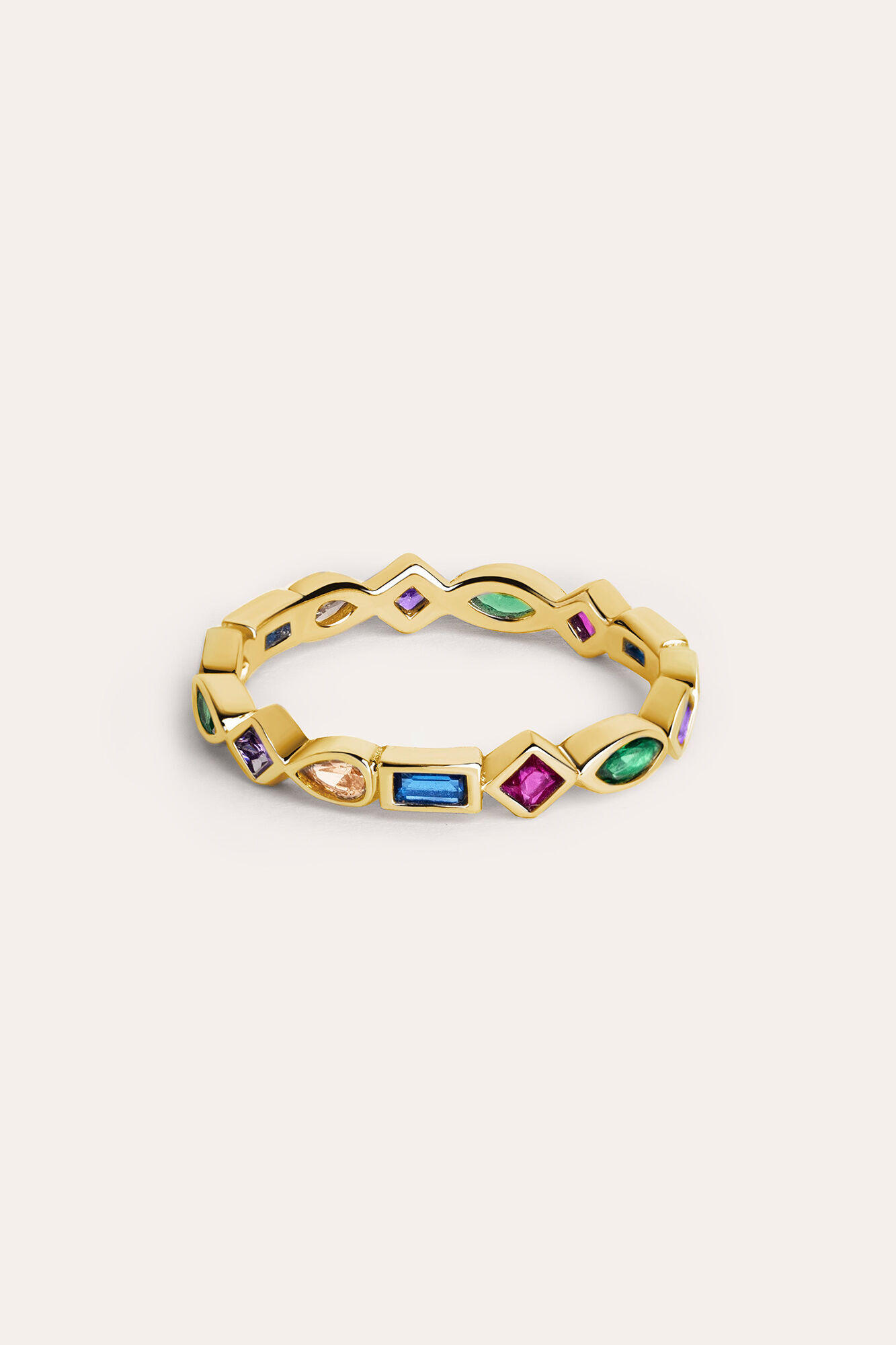 Anel Cascade Prateado Banhado a Ouro