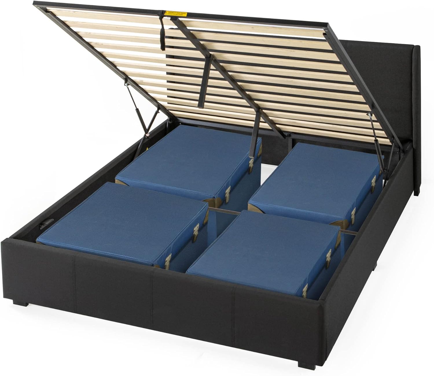 Zinus Maddon Polsterbett 140x200 cm mit Stauraum - 31 cm Hohes Bett mit Lattenrost aus Holz & Kopfteil - Hydraulischer Hebemechanismus & Stauraum - Schwarz