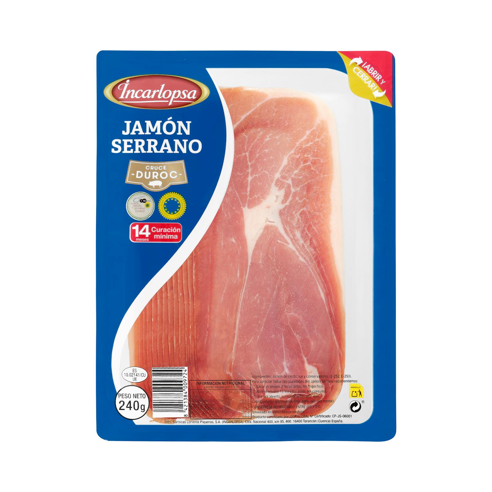 Tranches de jambon Serrano Incarlopsa