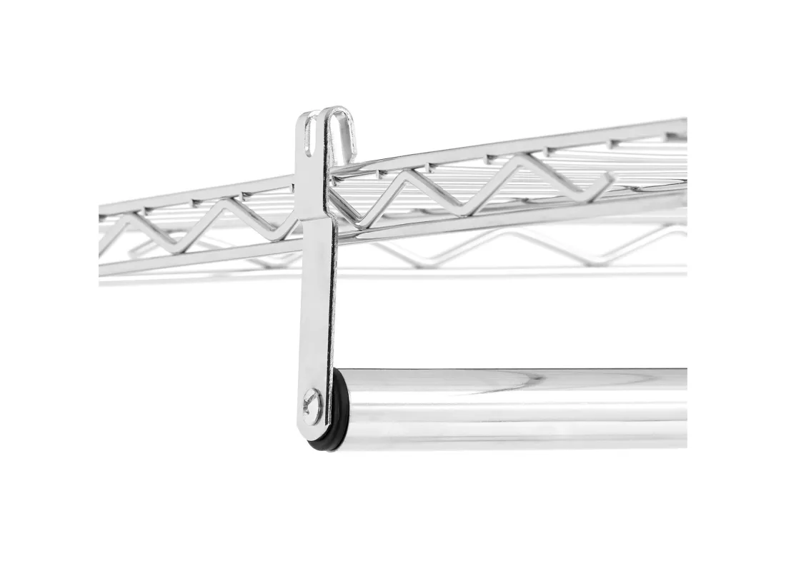 Portant à vêtements BRINDISI penderie simple sur roulettes vestiaire mobile avec 1 barre et 3 tablettes, en métal chromé