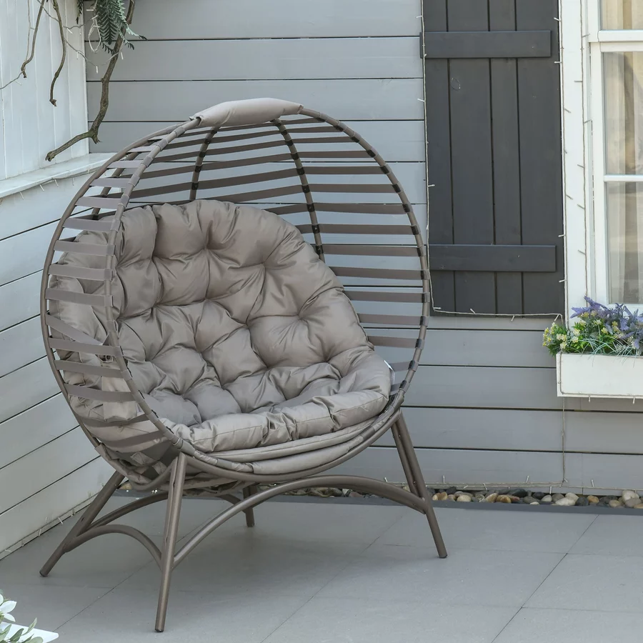 Outsunny Gartenstuhl mit Stauraum, gepolsterte Rückenlehne und Sitzkissen braun
