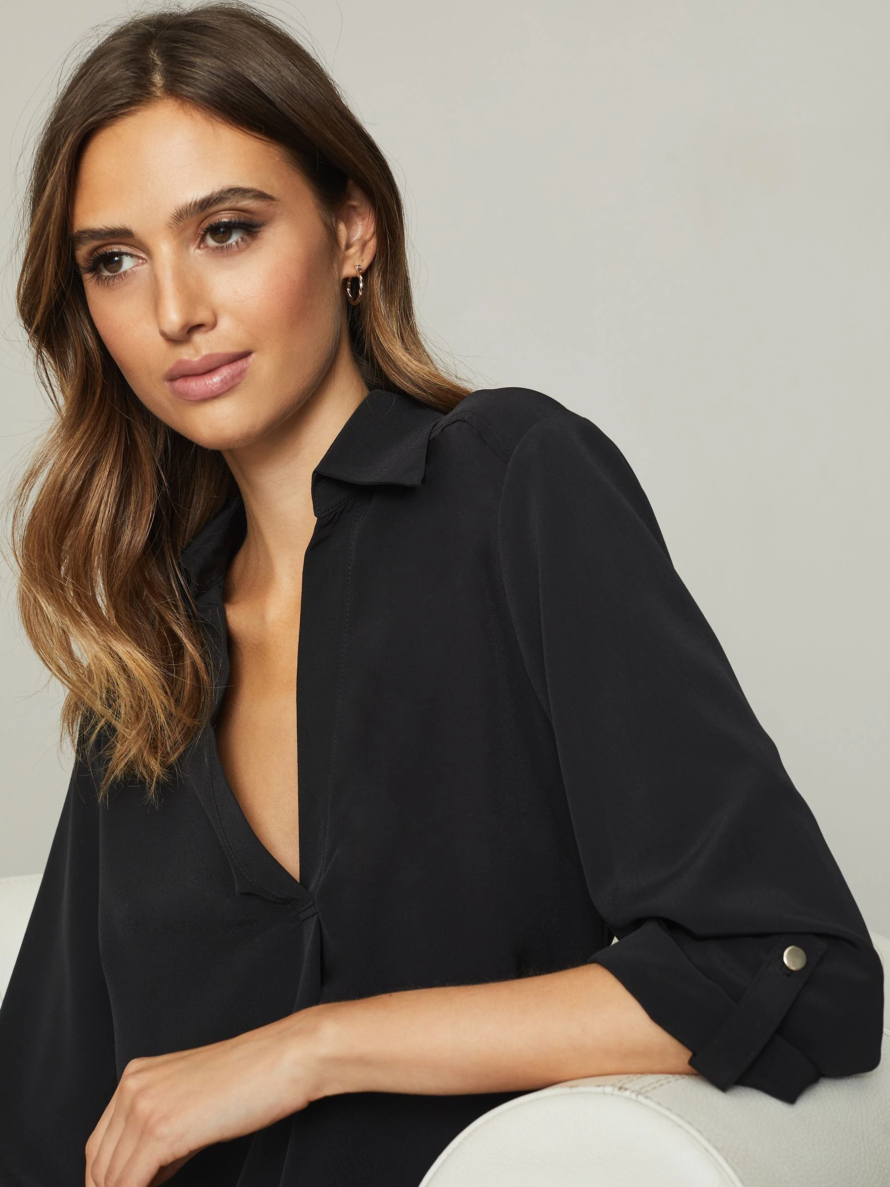 Zwart - Lipsy blouse met kraag, V-hals en 3/4 -mouwen