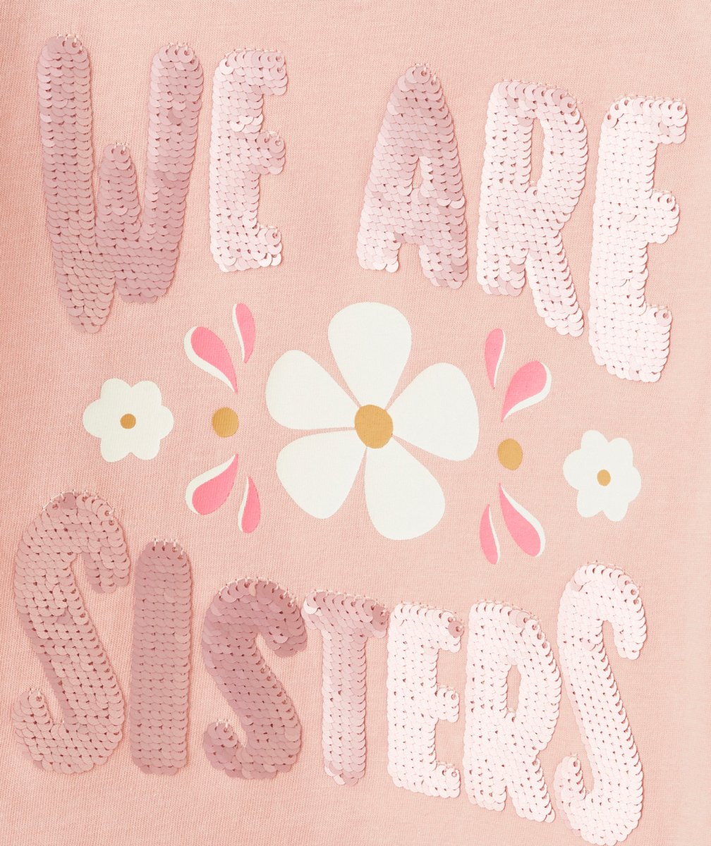 T-SHIRT MANCHES LONGUES FILLE EN COTON ROSE AVEC MESSAGE EN SEQUINS