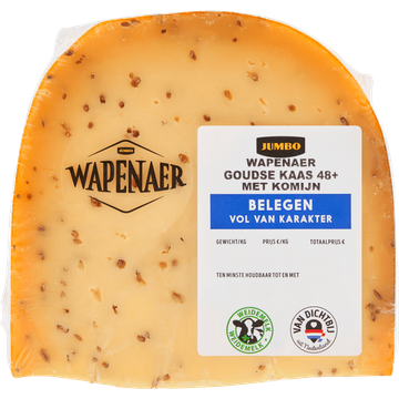 Wapenaer Goudse Kaas met Komijn Belegen 48+ Stuk ca. 325 g