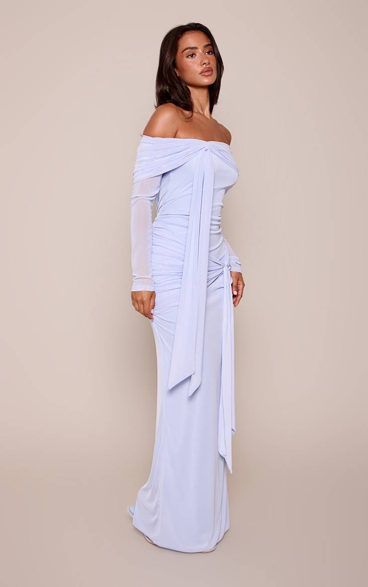 Bleu Layette Petite Robe Maxi Bardot Asymétrique À Manches Longues
